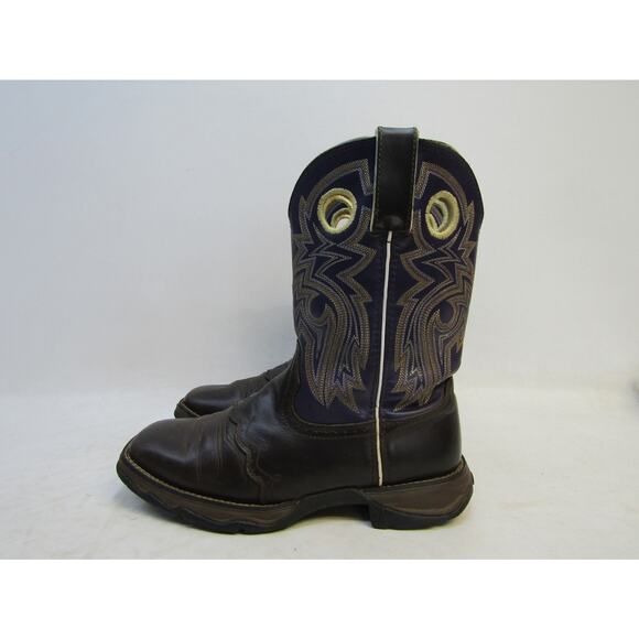 DURANGO Womens Size 8 M Purple Brown Leather Buckaroo Stockman Cowboy Boots - Picture 1 of 11